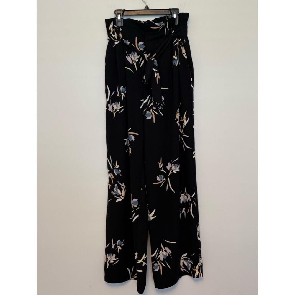 a new day floral paper bag pants black tie waist size small